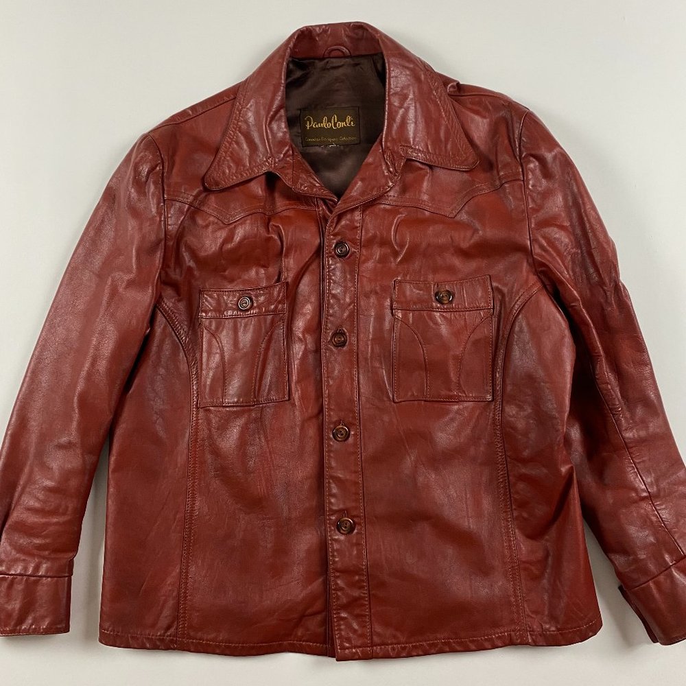 Men's Rust Leather Shirt Jacket